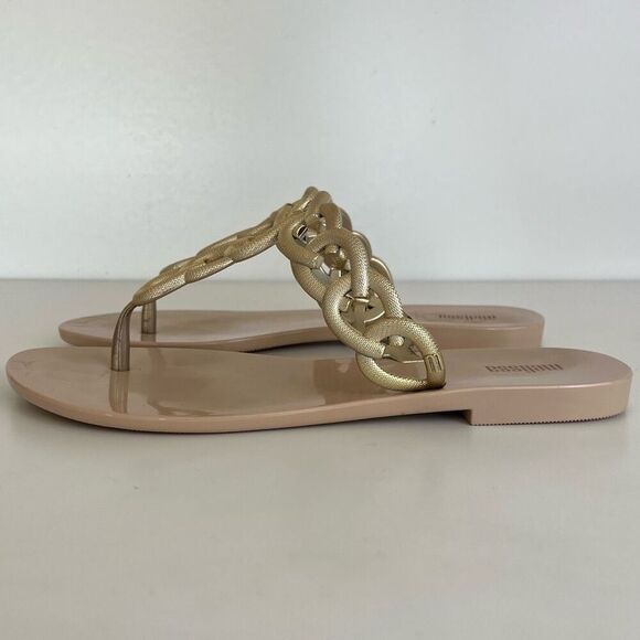 Melissa Success Chain Link Thong Sandals Womens 8 Gold Jelly Shoes Dressy Comfy - Picture 5 of 10